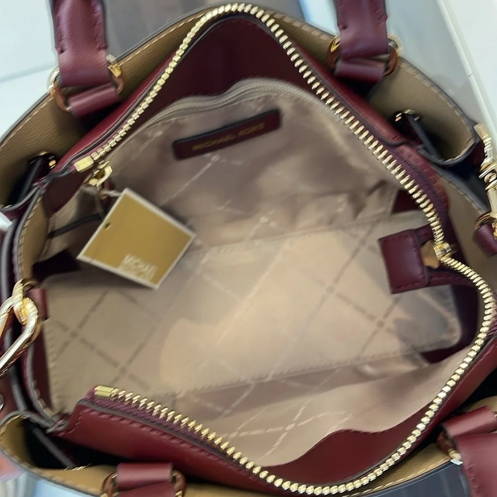 Michael Kors Reed Small Satchel Crossbody Center Zip Bag Color: OXBLOOD  NWT